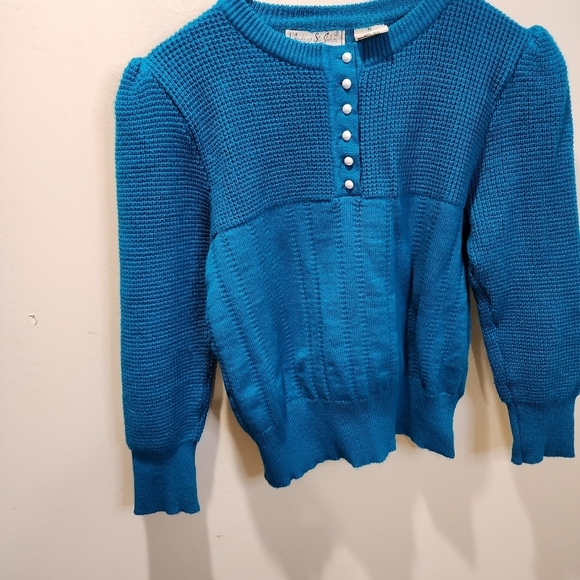 Andrew  St. JOHN vintage Teal 100% acrylic sweater size M - Picture 3 of 14